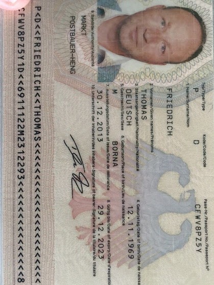 Thomas Friedrich - Date of birth 12.11.1969 Pass-Nr - Passport No. - Passeport N° CFWV8PZ57